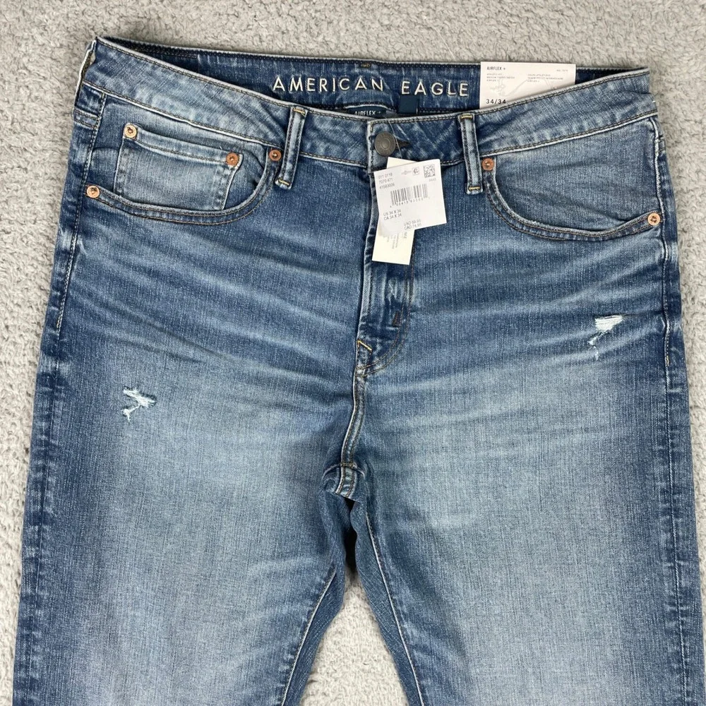 American Eagle Jeans Mens 34x34 Blue Athletic Fit Distressed Stretch Airflex NEW